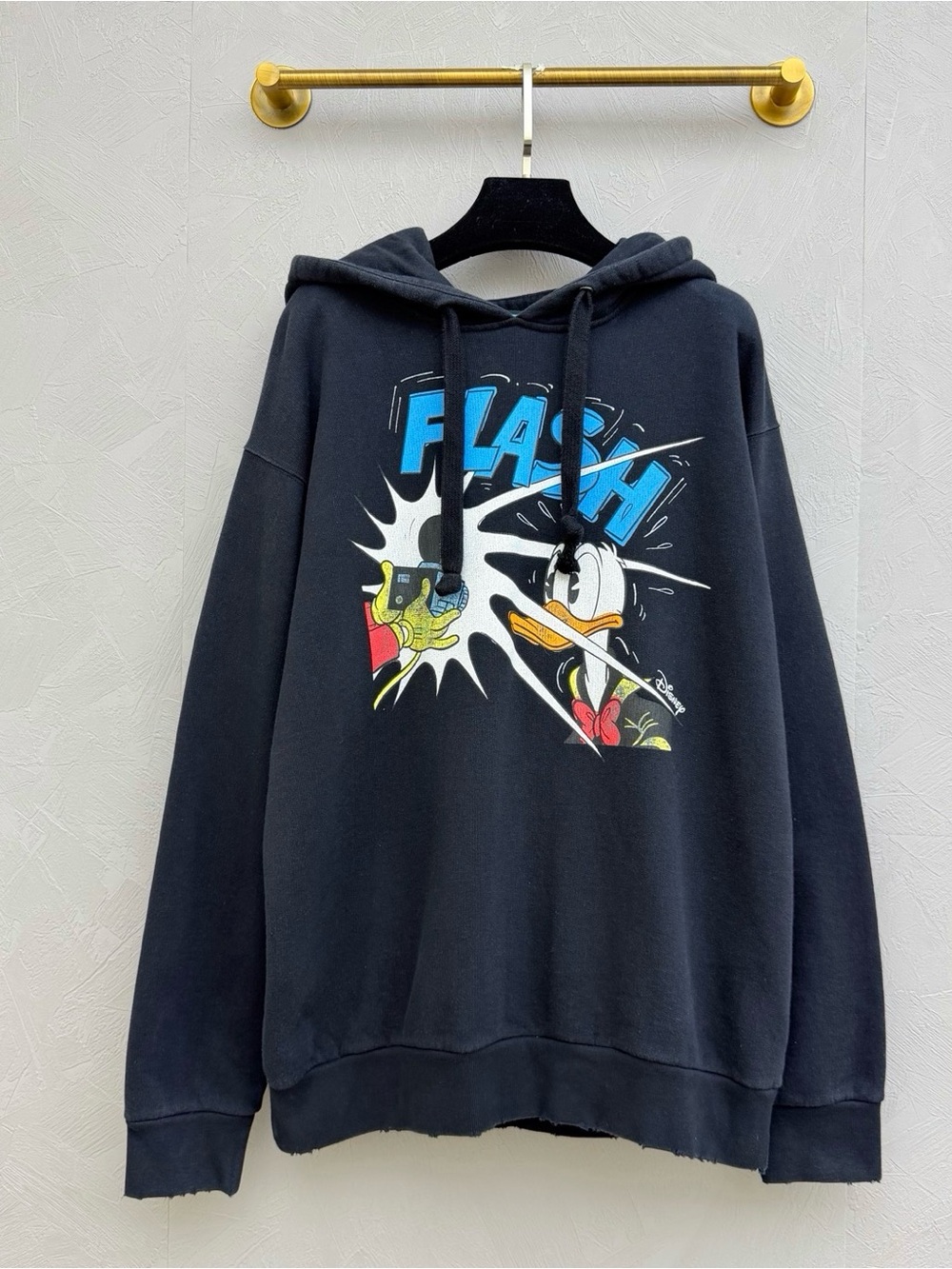 🚩steal Gucci Black Hoodie with Blue FLASH Graphic and Cartoon Print